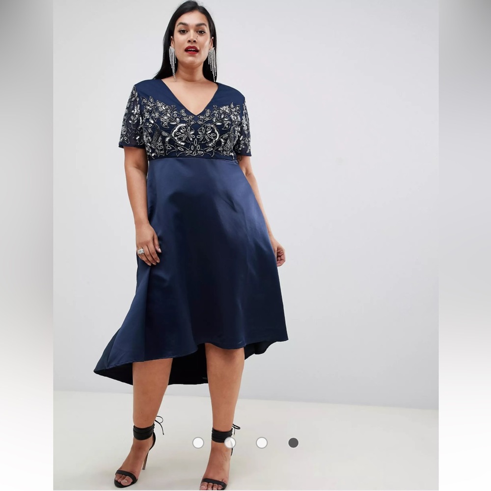 Lovedrobe Luxe (ASOS) Embellished V-Neck Midi Dress (US Size 28)